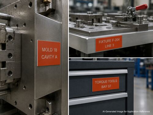 Rust-orange white-core engraving substrate for mold jig fixture and tool-cabinet identification plates
